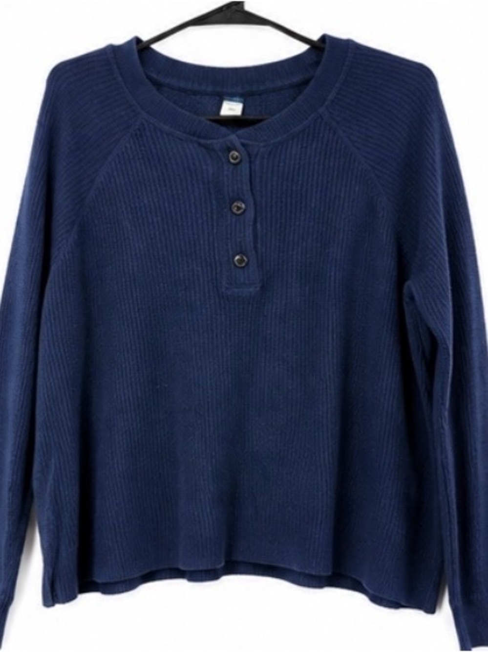 Old Navy Navy Ribbed Henley Scoop Neck Sweater